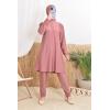 Long burkini with integrated hood old pink