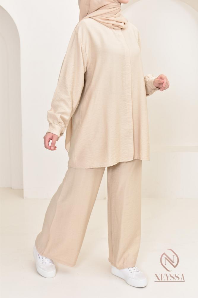 Linen-effect shirt and pant set HIYAM