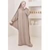 Abaya hijab integrated embroidered Mawazine Dark Nude