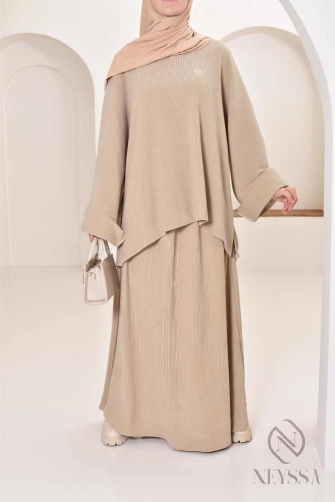 Hanna Beige corduroy skirt set