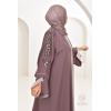 Abaya Dubaï perles brodées Marron glacé