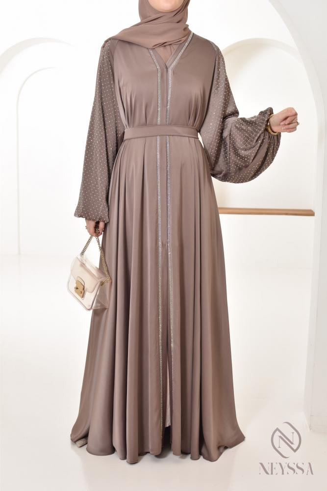 Abaya Dubaï strass Dark Nude Djita