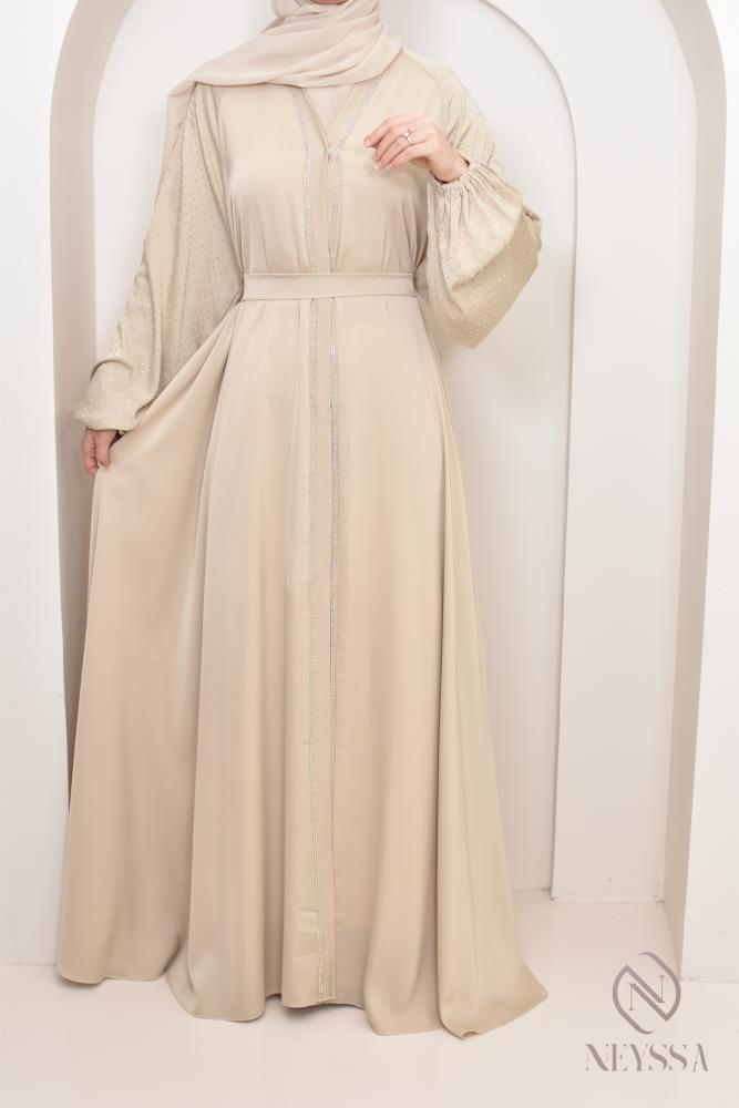 Abaya Dubai rhinestone Dark Nude Djita