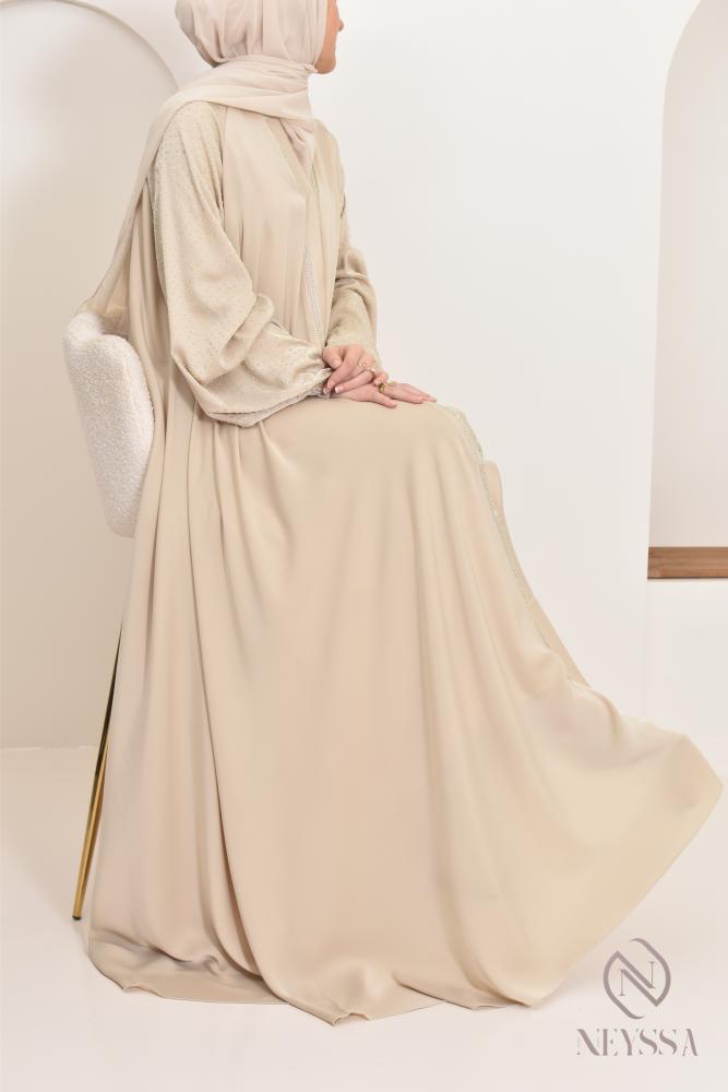 Abaya Dubaï strass Djita Beige