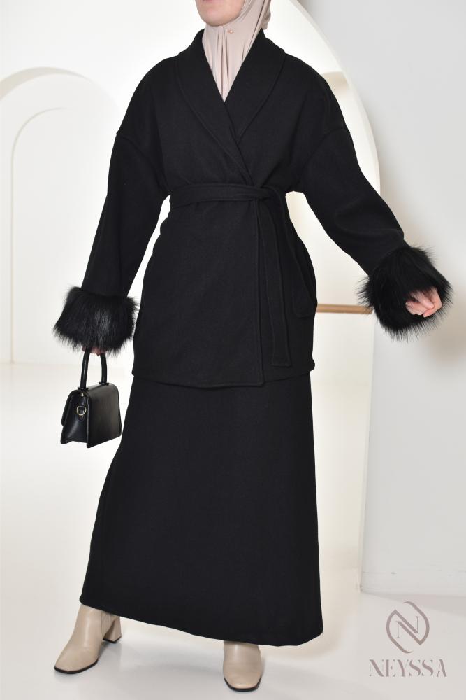 Ensemble veste fourrure et jupe NOIR