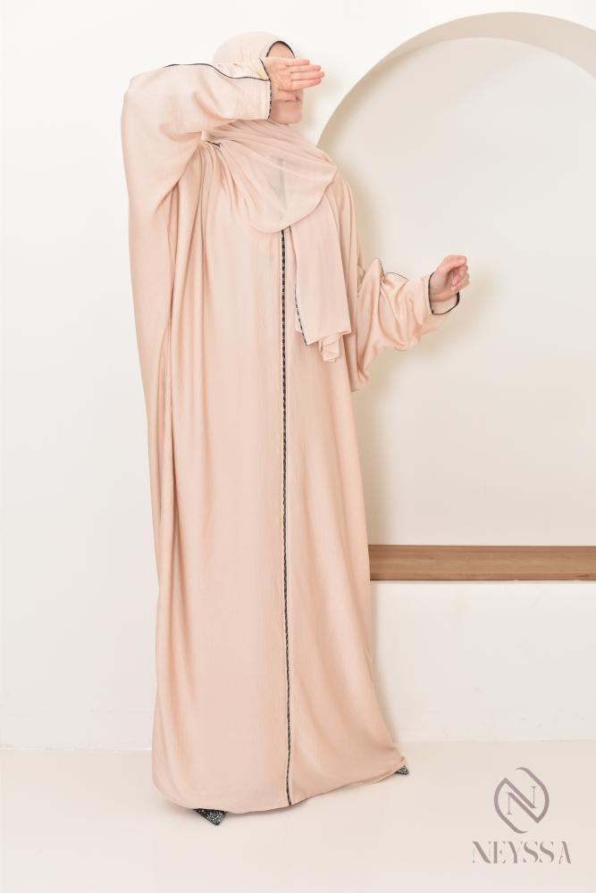 Abaya Dubaï hijab intégré beige