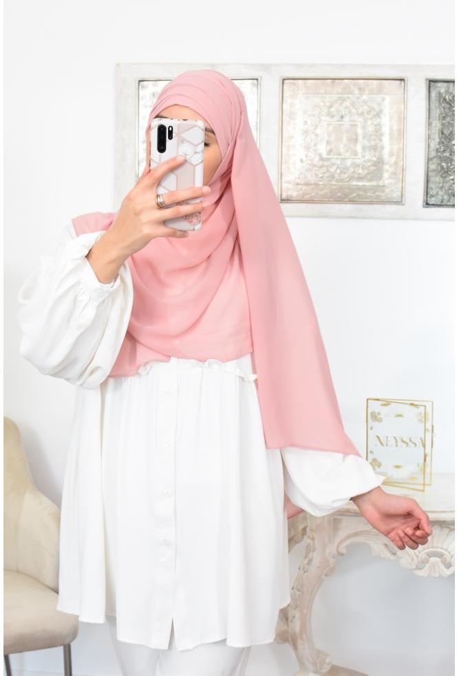 Double crossed preformed hijab