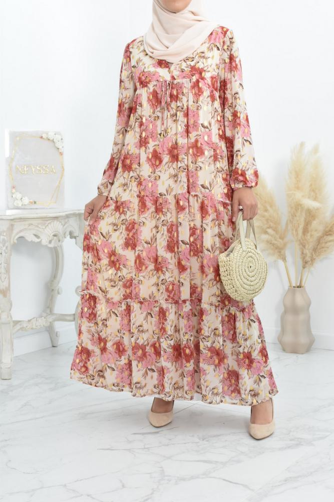 Long dress in floral chiffon
