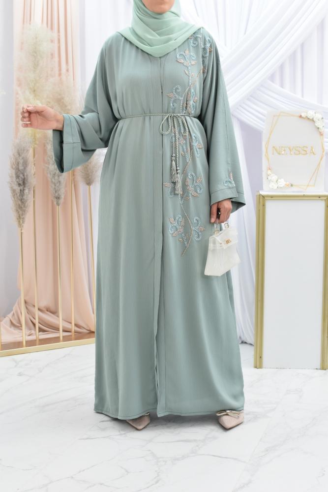 Abaya Dubai Kimono Perlenmuster