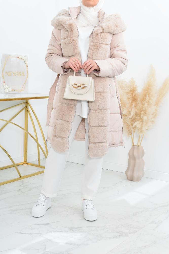 Long fur jacket Beige