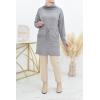 Tunic sweater with woven mesh pockets
