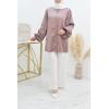 Satin flared tunic with puffed sleeves