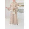 Abaya Dubaï beige manches bouffantes perles Neyssa Shop