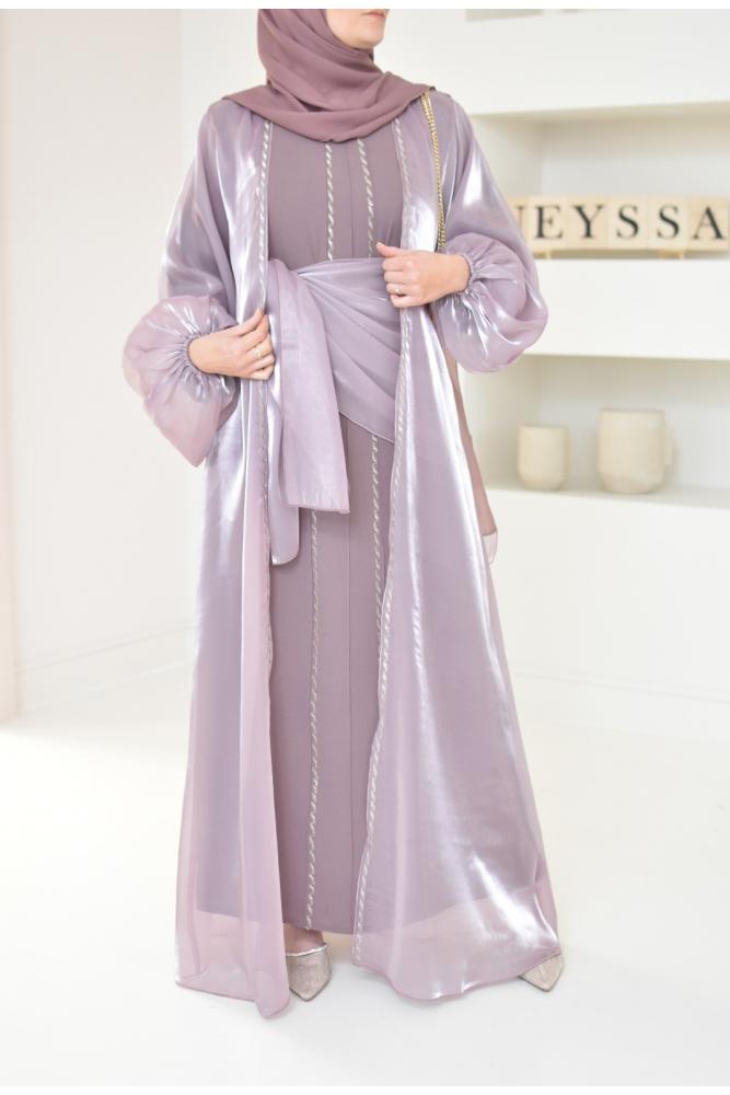 Abaya Dubai 4-teilig Organza mauve Neyssa shop