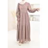 Robe longue coton broderie anglais taupe