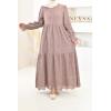 Robe longue coton broderie anglais taupe