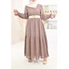 Robe longue coton broderie anglais taupe