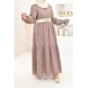 Robe longue coton broderie anglais taupe