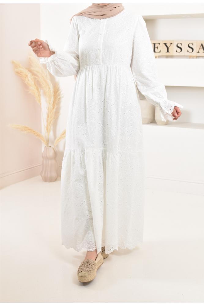 Chiffon-Kleid mit Blumenmuster Dianella gebrochenes Weiß
