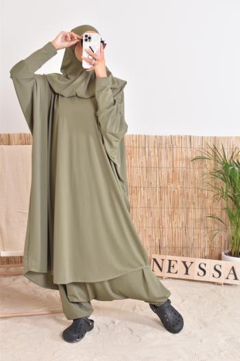 Burkini avec hijab vert long et couvrant maillot de bain pour femme voilée