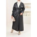 LEYA Black leatherette long trench coat