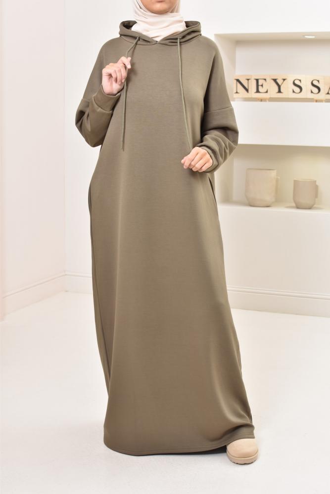 Khaki hooded sweater dress SIHAM