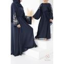 Abaya fille Dubaï RAYHANA FLOWERS Bleu Nuit