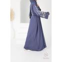 Abaya Dubaï RAYHANA FLOWERS Bleu Jean