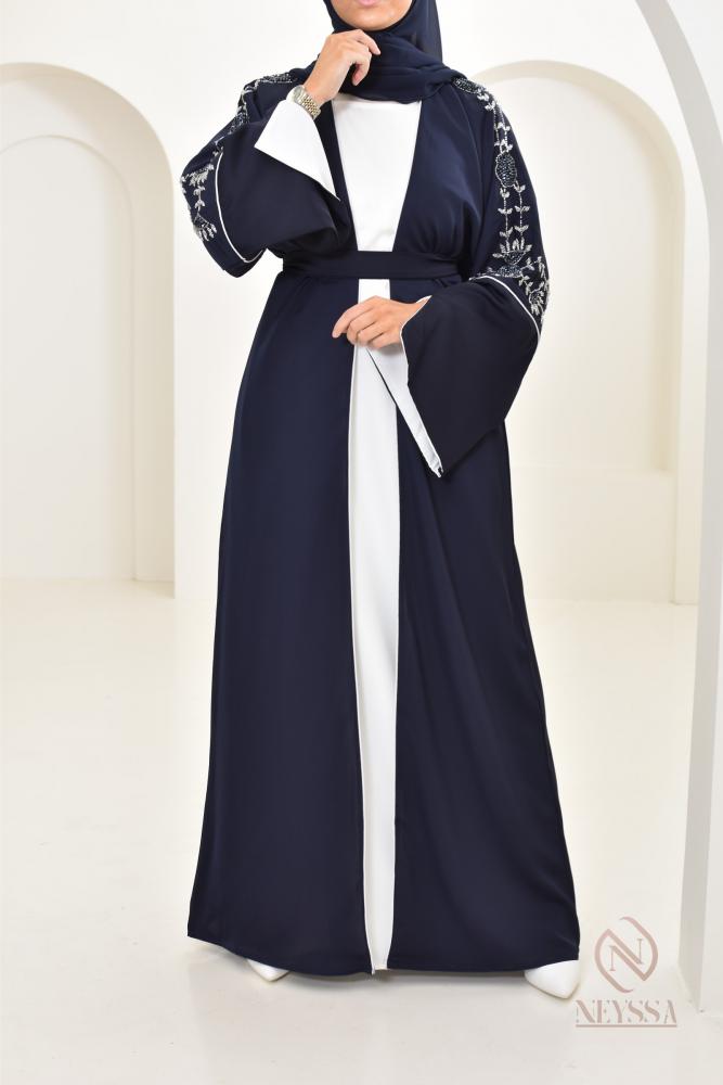 Abaya Dubaï kimono Bleu Nuit Neyssa