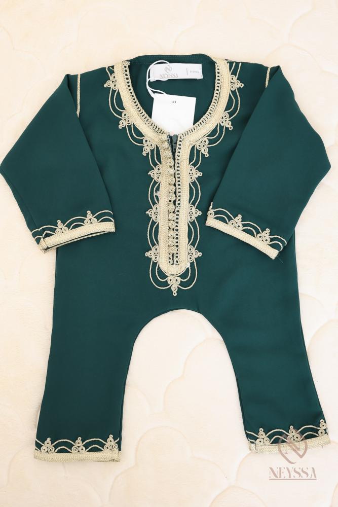 Grenouillère bébé caftan Vert Bouteille / doré CYANA