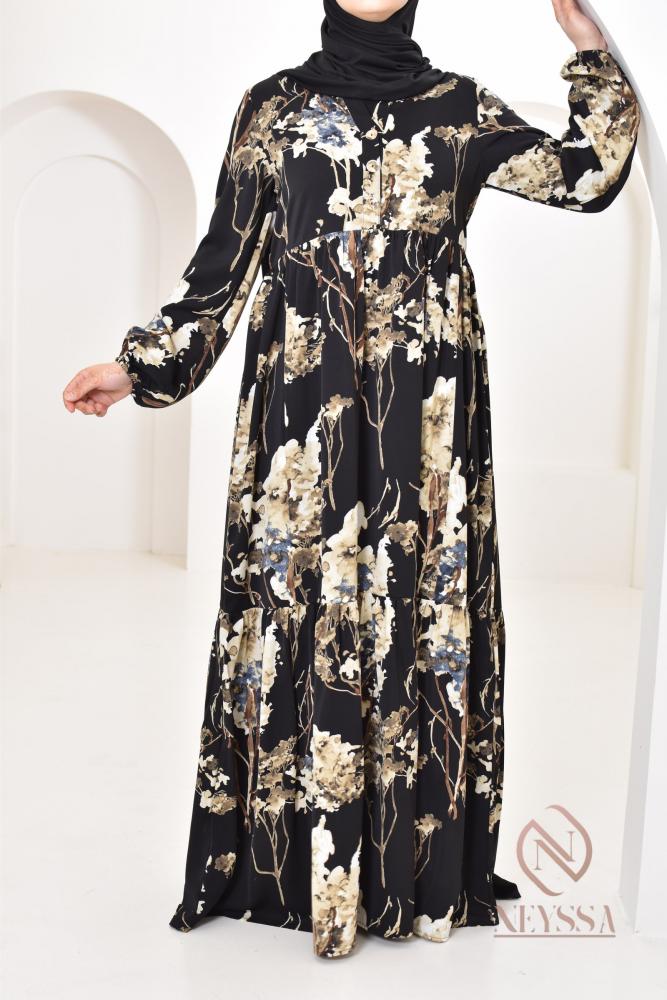 Langes Kleid mit Blumenmuster AZRA schwarz