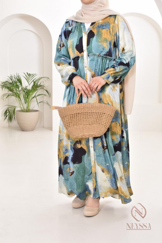 Robe longue imprimée Bleu Neyssa-Shop 