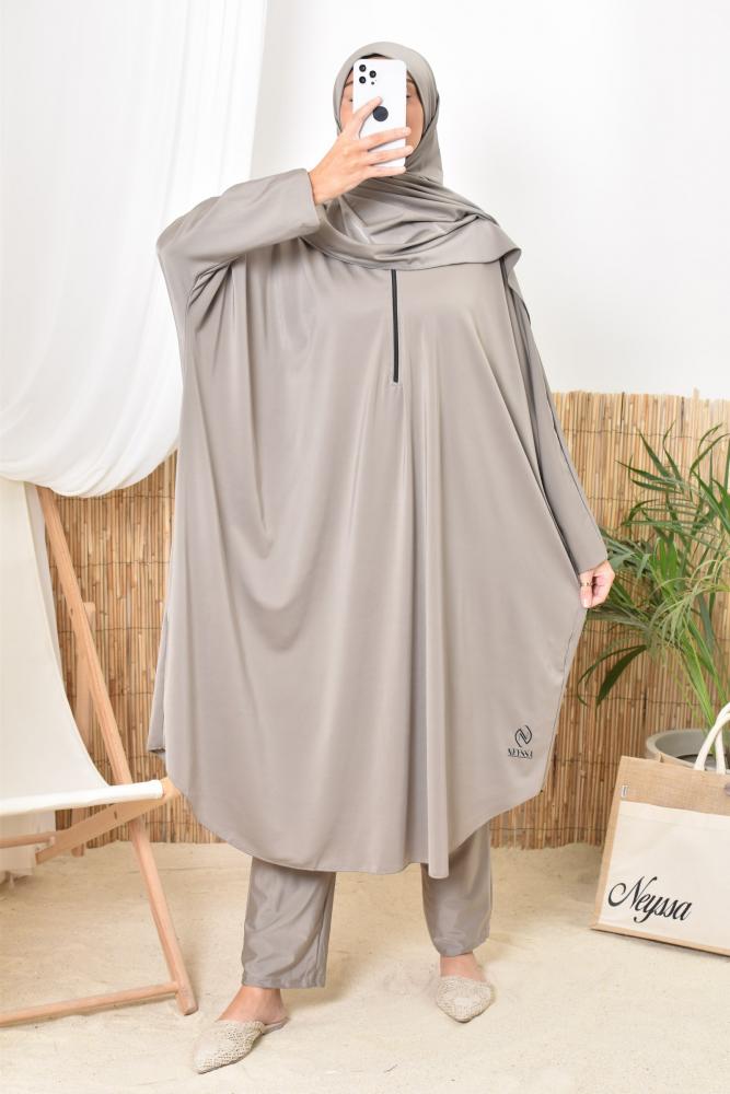 Burkini grande taille papillon RAWAA Taupe